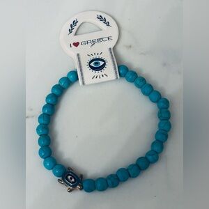 Turquoise Beaded Bracelet with Evil Eye Charm